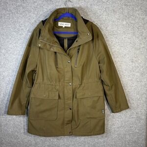 Nine West XXL Olive Green Anorak Jacket Rain Coat Hooded Drawstring Fleece Lined